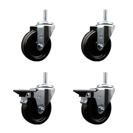 Service Caster 4 Inch Phenolic Wheel Swivel 34 Inch Threaded Stem Caster Set 2 Brakes SCC SCC-TS20S414-PHR-34212-2-PLB-2